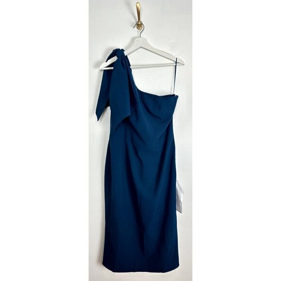 DRESS THE POPULATION Tiffany One-Shoulder Midi Dress in Peacock Blue XX-Large - Picture 4 of 13